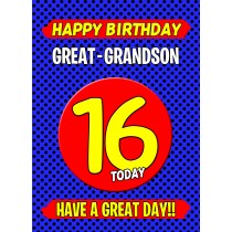 Great Grandson 16th Birthday Card (Blue)
