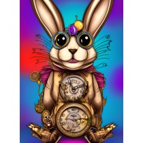 Steampunk Rabbit Colourful Fantasy Art Blank Greeting Card