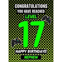 Nephew 17th Birthday Card (Level Up Gamer)