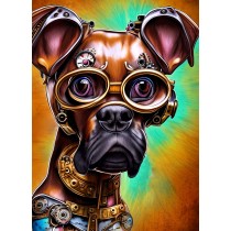 Steampunk Dog Colourful Fantasy Art Blank Greeting Card