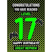 Great Nephew 17th Birthday Card (Level Up Gamer)