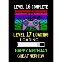 Great Nephew 17th Birthday Card (Gamer, Design 2)