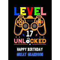 Great Grandson 17th Birthday Card (Gamer, Design 4)