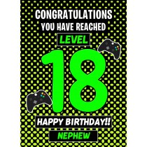 Nephew 18th Birthday Card (Level Up Gamer)