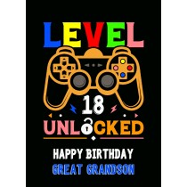 Great Grandson 18th Birthday Card (Gamer, Design 4)