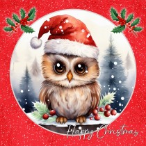 Owl Square Christmas Card (Red, Globe)