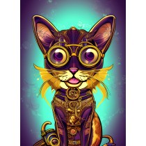 Steampunk Cat Colourful Fantasy Art Blank Greeting Card