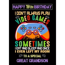 Great Grandson 19th Birthday Card (Gamer, Design 1)