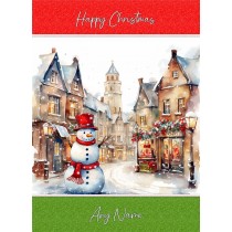 Personalised Snowman Town Art Christmas Card (Design 2)