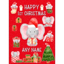 Personalised 1st Christmas Card for (Red, Elephants)
