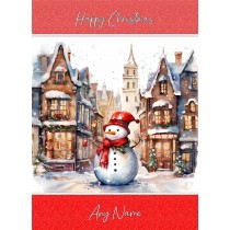 Personalised Snowman Town Art Christmas Card (Design 4)