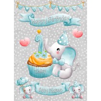 Personalised 1st Birthday Card (Grey Elephant)