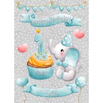 Son 1st Birthday Card (Grey Elephant)