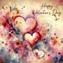 Valentines Day Square Greeting Card (Floral, Design 1)