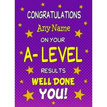 Personalised Congratulations on Passing Your A Level Exams Card (Purple)