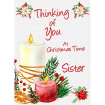 Thinking of You at Christmas Card For Sister (Candle)