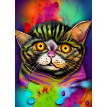 Zombie Cat Colourful Fantasy Art Blank Greeting Card