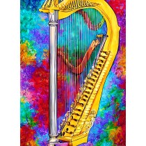 Harp Instrument Colourful Art Blank Greeting Card