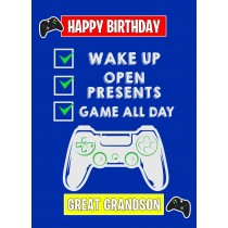 Gamer Birthday Card for Great Grandson (Blue)
