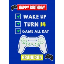 14th Level Gamer Birthday Card For Grandson