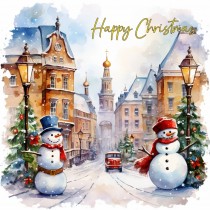 Snowman Town Art Christmas Square Card (Design 1)