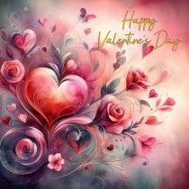 Valentines Day Square Greeting Card (Floral, Design 4)