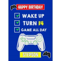 14th Level Gamer Birthday Card For Stepson