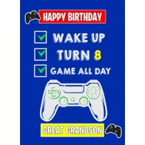 8th Level Gamer Birthday Card For Great Grandson