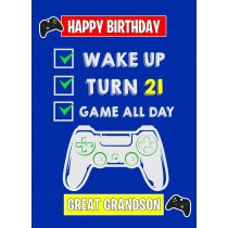 21st Level Gamer Birthday Card For Great Grandson
