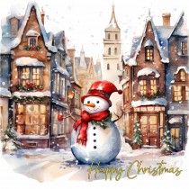 Snowman Town Art Christmas Square Card (Design 2)