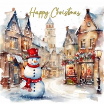 Snowman Town Art Christmas Square Card (Design 3)
