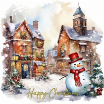 Snowman Town Art Christmas Square Card (Design 4)