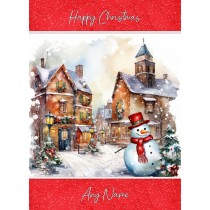 Personalised Snowman Town Art Christmas Card (Design 1)