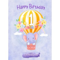 Kids 1st Birthday Card for Grandson (Elephant)