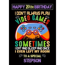 Stepson 20th Birthday Card (Gamer, Design 1)