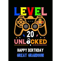 Great Grandson 20th Birthday Card (Gamer, Design 4)