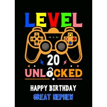 Great Nephew 20th Birthday Card (Gamer, Design 4)