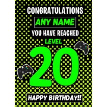 Personalised 20th Level Gamer Birthday Card (Green)