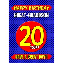 Great Grandson 20th Birthday Card (Blue)