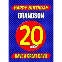 Grandson 20th Birthday Card (Blue)
