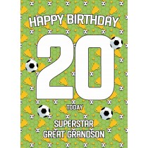 20th Birthday Football Card for Great Grandson