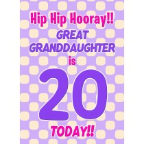 Great Granddaughter 20th Birthday Card (Purple Spots)