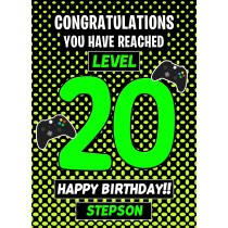 Stepson 20th Birthday Card (Level Up Gamer)