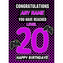 Personalised 20th Level Gamer Birthday Card (Purple)