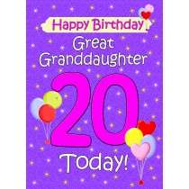Great Granddaughter 20th Birthday Card (Lilac)