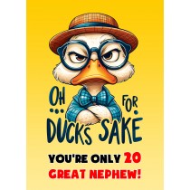 Great Nephew 20th Birthday Card (Funny Duck Humour)