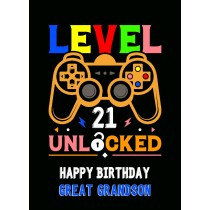 Great Grandson 21st Birthday Card (Gamer, Design 4)