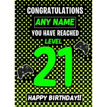 Personalised 21st Level Gamer Birthday Card (Green)