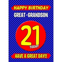 Great Grandson 21st Birthday Card (Blue)