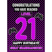 Great Granddaughter 21st Birthday Card (Level Up Gamer)